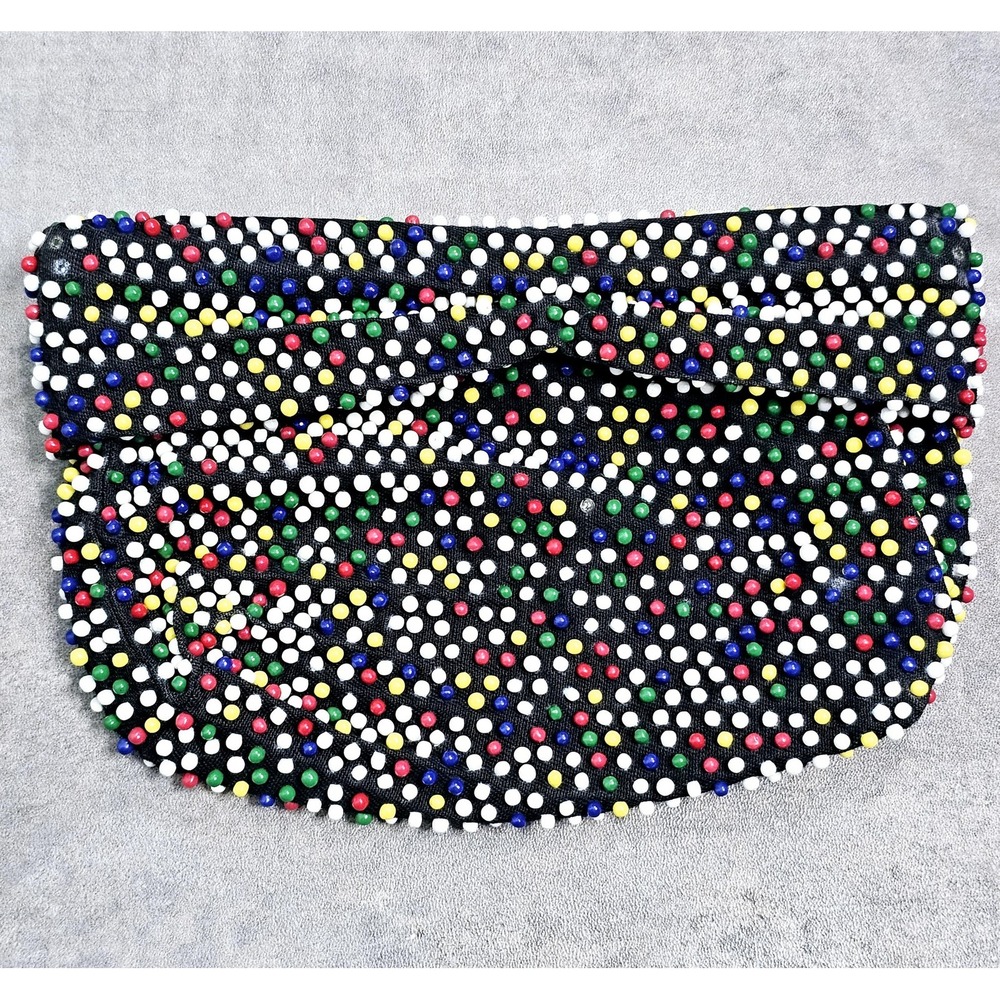 Vintage 1940s Beaded Purse, Clutch, Caviar Candy Dots, Multicoloured - Picture 5 of 6